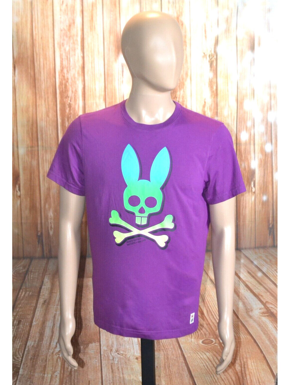 Psycho Bunny Men Purple Neon Skull Bunny Short Sleeve Shirt Sz 5